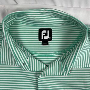 FootJoy Mens XL Mint Green White Striped Short Sleeve Golf Polo Shirt FL Logo